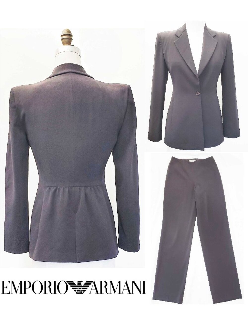 EMPORIO ARMANI VTG Women's Gray  2-Piece Pant Power Suit Blazer Jacket 38 / 40